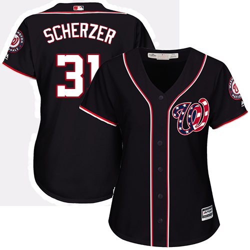 Nationals #31 Max Scherzer Navy Blue Alternate Women's Stitched MLB Jersey - Click Image to Close